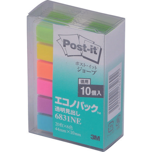 3M 포스트·잇 죠브 투명 표제 이코노팩 44X10mm 120장 X10 패드 6색 혼색 6831NE 1 상자