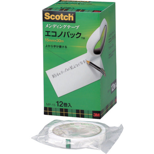 3M Mending Tape Economy Pack 15mm x 30m Core diameter 76mm 12 rolls MP-15 1 box