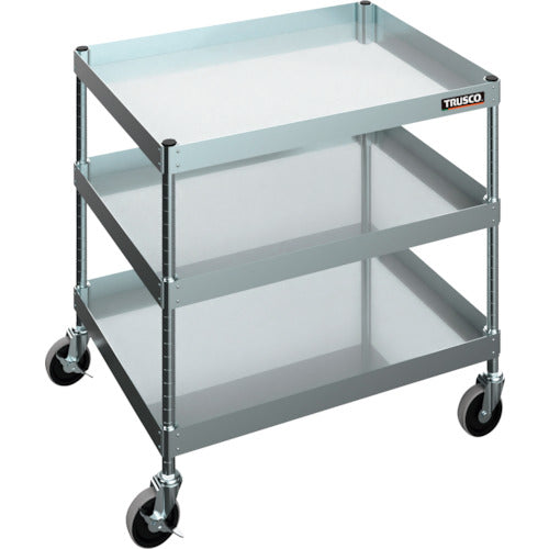 ＴＲＵＳＣＯ　【売り切り廃番】ステンレスワゴン　ＳＵＳ４３０クリーンフレックスワゴン　７５０Ｘ６００ＸＨ７４０　３段　ハンドルなし　１００Φナイロンウレタンキャスター　　CFL4B-743NH-NU100　1 台