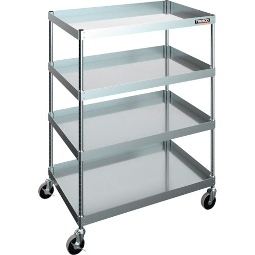 TRUSCO [Sold out and discontinued] Stainless steel wagon SUS430 Clean Flex Wagon 900 x 600 x H1200 4 shelves without handle 100Φ nylon urethane casters CFL4B-934NH-NU100 1 unit