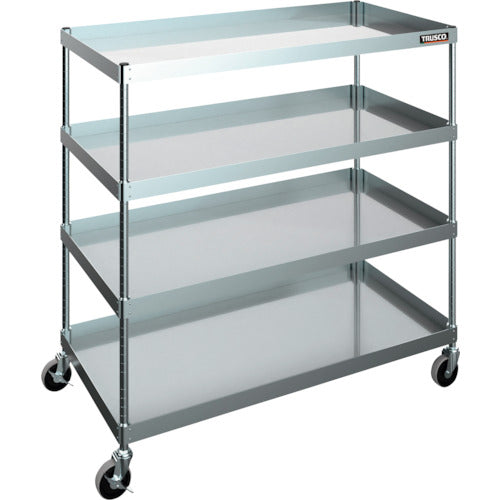 TRUSCO [Sold out and discontinued] Stainless steel wagon SUS430 Clean Flex Wagon 1200 x 600 x H1200 4 shelves 100Φ nylon urethane casters CFL4B-954NH-NU100 1 unit