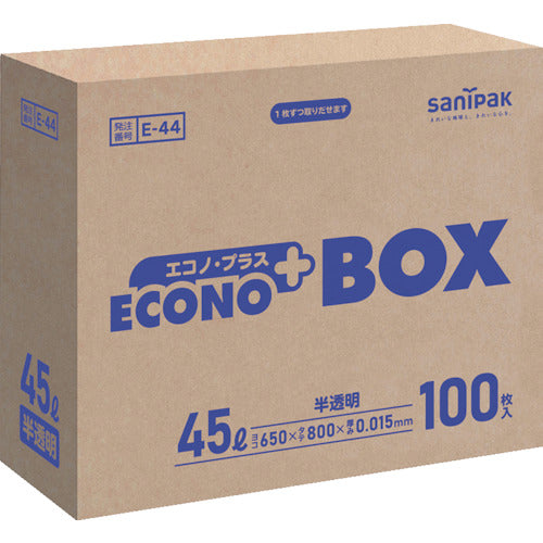 サニパック　Ｅ−４４エコノプラスＢＯＸ４５Ｌ半透明　（１００枚入）　E-44-HCL　1 箱