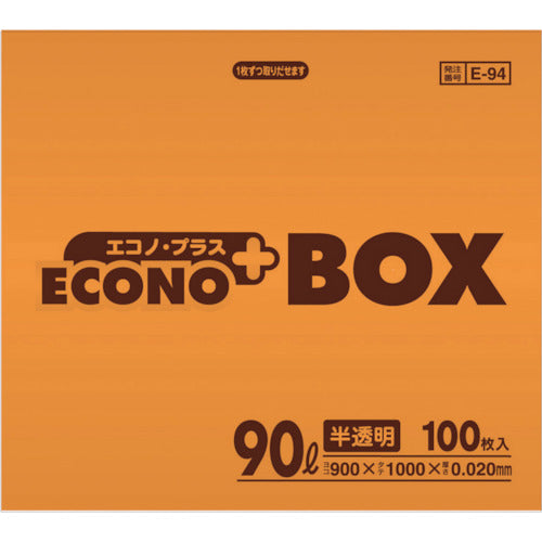 サニパック　Ｅ−９４エコノプラスＢＯＸ９０Ｌ半透明　（１００枚入）　E-94-HCL　1 箱