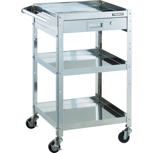 TRUSCO Stainless Steel Wagon Clean Rabbit 100φ Conductor Cart SUS Metal Fittings with Handle and Drawer CRB-953HVSD100 1 Unit
