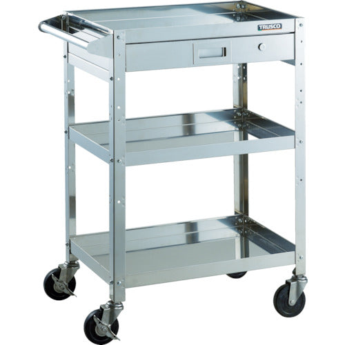 ＴＲＵＳＣＯ　ステンレスワゴン　クリーンラビット　１００φ導電車ＳＵＳ金具ハンドル付　引出付　CRB-963HVSD100　1 台