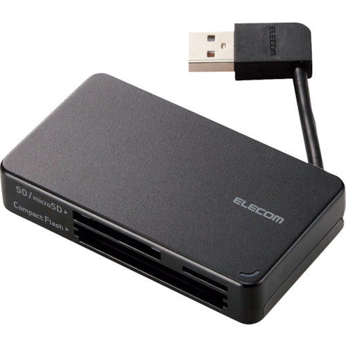 ELECOM 메모리 리더 라이터 케이블 수납 타입 USB2.0 대응 SD+microSD+CF 대응 블랙 MR-K304BK 1개
