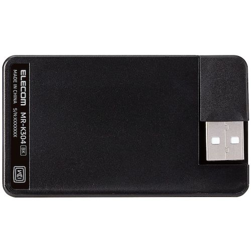 ELECOM 메모리 리더 라이터 케이블 수납 타입 USB2.0 대응 SD+microSD+CF 대응 블랙 MR-K304BK 1개