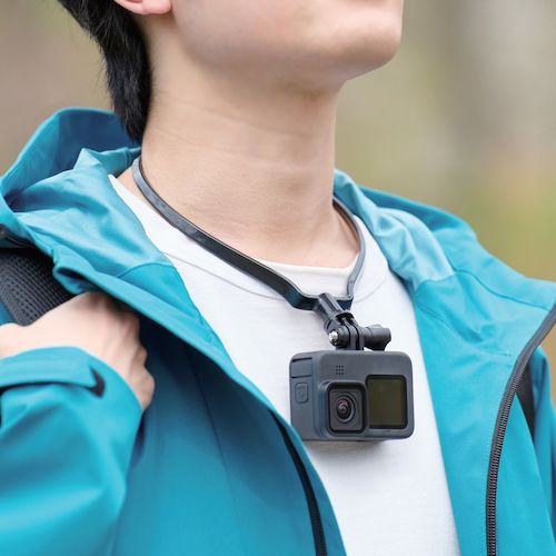 ELECOM GoPro Universal Necklace Mount, Adjustable Height, Anti-Drop, Adjuster Included, Black, AC-MBNE01BK, 1 Piece