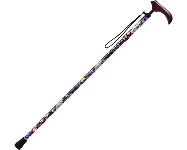 Folding walking stick "Tenohira" / AS-T16BK Black, floral pattern 1 piece