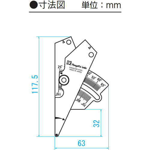 ＳＫ　アングル開先ゲージ　測定範囲２５〜６５°／７０〜１１０°　WGA-65　1 個