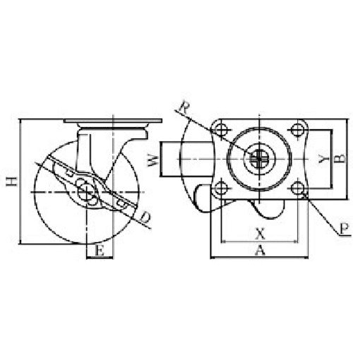 YUEI Plate-type Swivel Caster Elastomer Wheel diameter 65mm With stopper G type G-S type Mounting dimensions 55 x 42 G-65ELS 1 piece