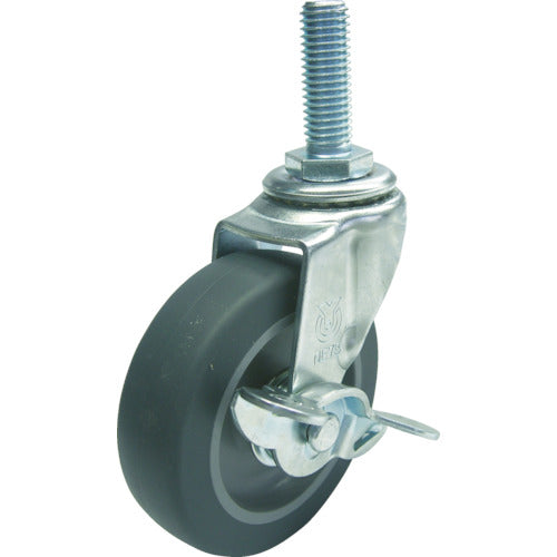 유에이 나사식 식 자재 캐스터 엘라스토머 바퀴 직경 50mm 스토퍼 부착 L형 LT-S형 나사 치수 M12×35피치 1.75 LT-50ELS-M12-35 1개