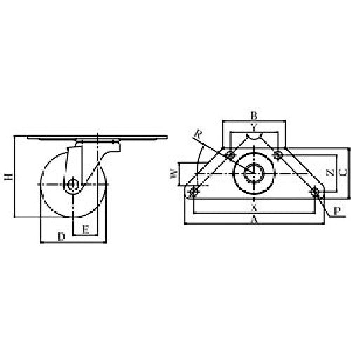 유에이 플레이트식 자재 캐스터 엘라스토머 바퀴 지름 75mm S타입 SGC형 설치 치수 139×55×42 SGC-75EL 1개