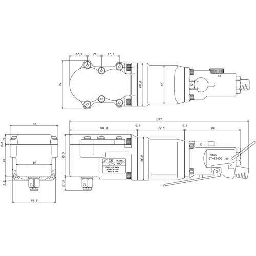 ＶＥＳＳＥＬ　コーナーインパクトレンチ　ＧＴ−Ｃ１４００　能力ボルト径１４ｍｍ　GT-C1400　1 台