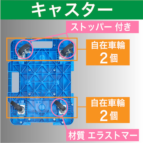 ＴＲＵＳＣＯ　樹脂製平台車　　ルートバン　３７０Ｘ５００　４輪自在　ストッパー付　青　MPB-500JS-B　1 台