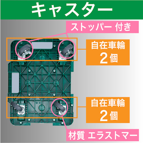 ＴＲＵＳＣＯ　樹脂製平台車　　ルートバン　３７０Ｘ５００　４輪自在　ストッパー付　緑　MPB-500JS-GN　1 台