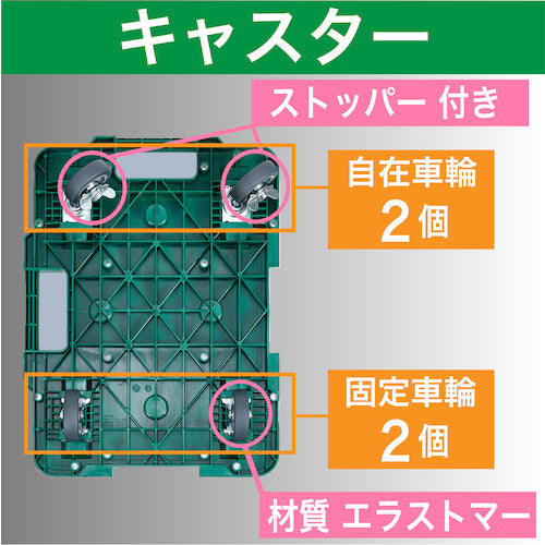 ＴＲＵＳＣＯ　樹脂製平台車　　ルートバン　３７０Ｘ５００　ストッパー付　緑　MPB-500S-GN　1 台