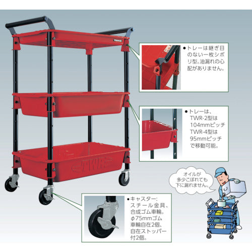 ＴＲＵＳＣＯ　ツールワゴンロイヤル天板付５８９×３２０×８５６深２　スカイ　TWR-402T-SB　1 台