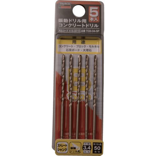 TRUSCCO 진동 드릴용 콘크리트 드릴 3.4mm 5개 세트 TCD-34-5P 1 S