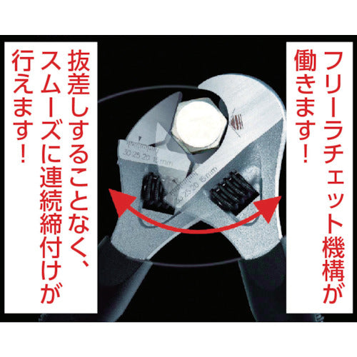 ＴＲＵＳＣＯ　ラチェット式モンキーレンチ（ショートタイプ）（口開２４ｍｍ）　TRMK-200S　1 丁