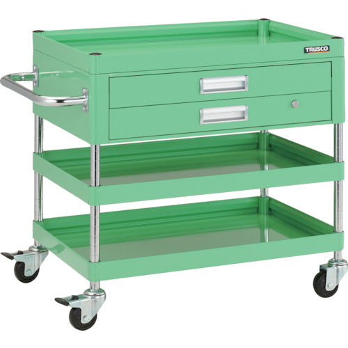 ＴＲＵＳＣＯ　ツールワゴン　ファルコンワゴン７５０Ｘ５００　２段引出付　ゴム車輪　ヤンググリーン　FAW-773X-YG　1 台