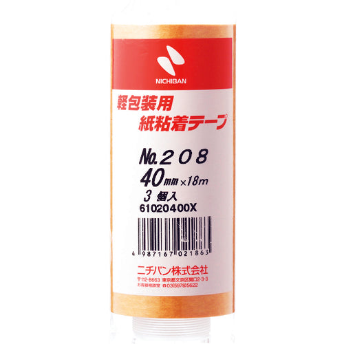 ニチバン　紙粘着テープ２０８Ｈ−４０　４０ｍｍＸ１８ｍ（３巻入り）　208H-40　1 PK