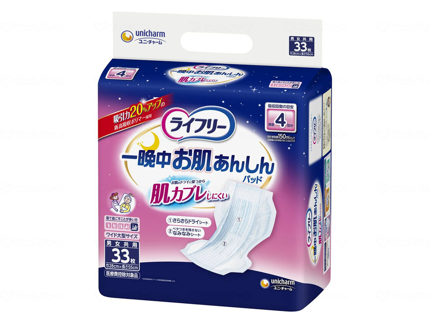 ユニ・チャームT一晩中お肌あんしん尿とりﾊﾟｯﾄﾞ夜用　33枚 ｹｰｽ