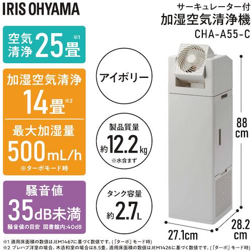 ＩＲＩＳ　２９１２２５　サーキュレータ加湿空気清浄機　CHA-A55-C　1 台