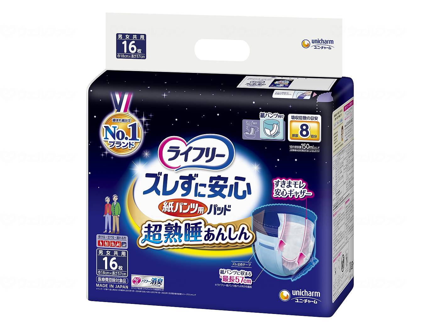 ユニ・チャームｽﾞﾚずに安心紙ﾊﾟﾝﾂ専用尿とりﾊﾟｯﾄ8回吸収 ｹｰｽ