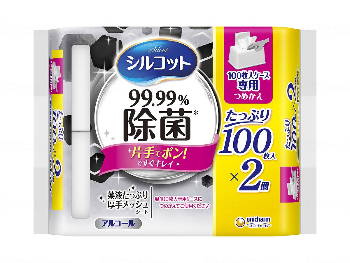 Unicharm Silcot 99.9% Antibacterial WT Refill Large Capacity 100 Pieces x 2 Cases