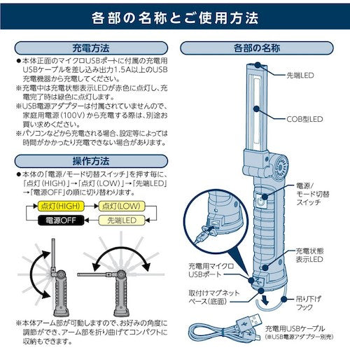 ｊｉｔ　マグネット付小型充電式ＬＥＤワークライト　WL-HU100　1 個