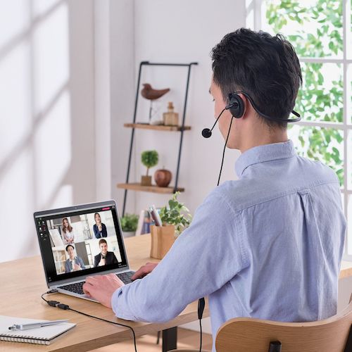 ELECOM Wired Headset, Neckband Type, with Microphone Arm, USB-A, Both Ears, Black, HS-NB05UCBK, 1 Piece