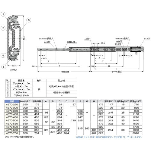 SUGATSUNE (190021271) 4670-550 Slide rail 4670-550 1 set