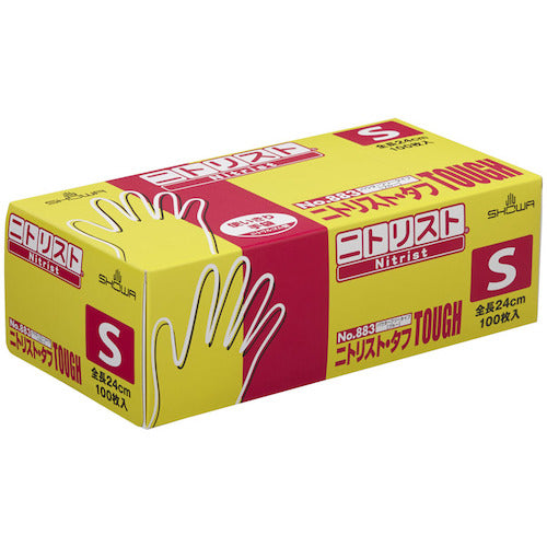 ＳＨＯＷＡ　ニトリルゴム使い捨て手袋　Ｎｏ８８３　ニトリスト・タフ１００枚入　Ｓサイズ　NO883-S　1 箱