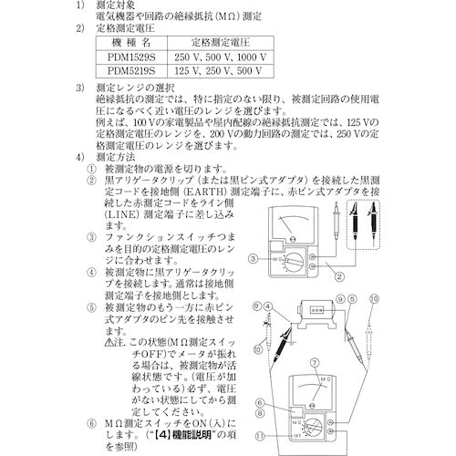 ＳＡＮＷＡ　アナログ絶縁抵抗計　５００Ｖ／２５０Ｖ／１２５Ｖ　PDM5219S　1 個