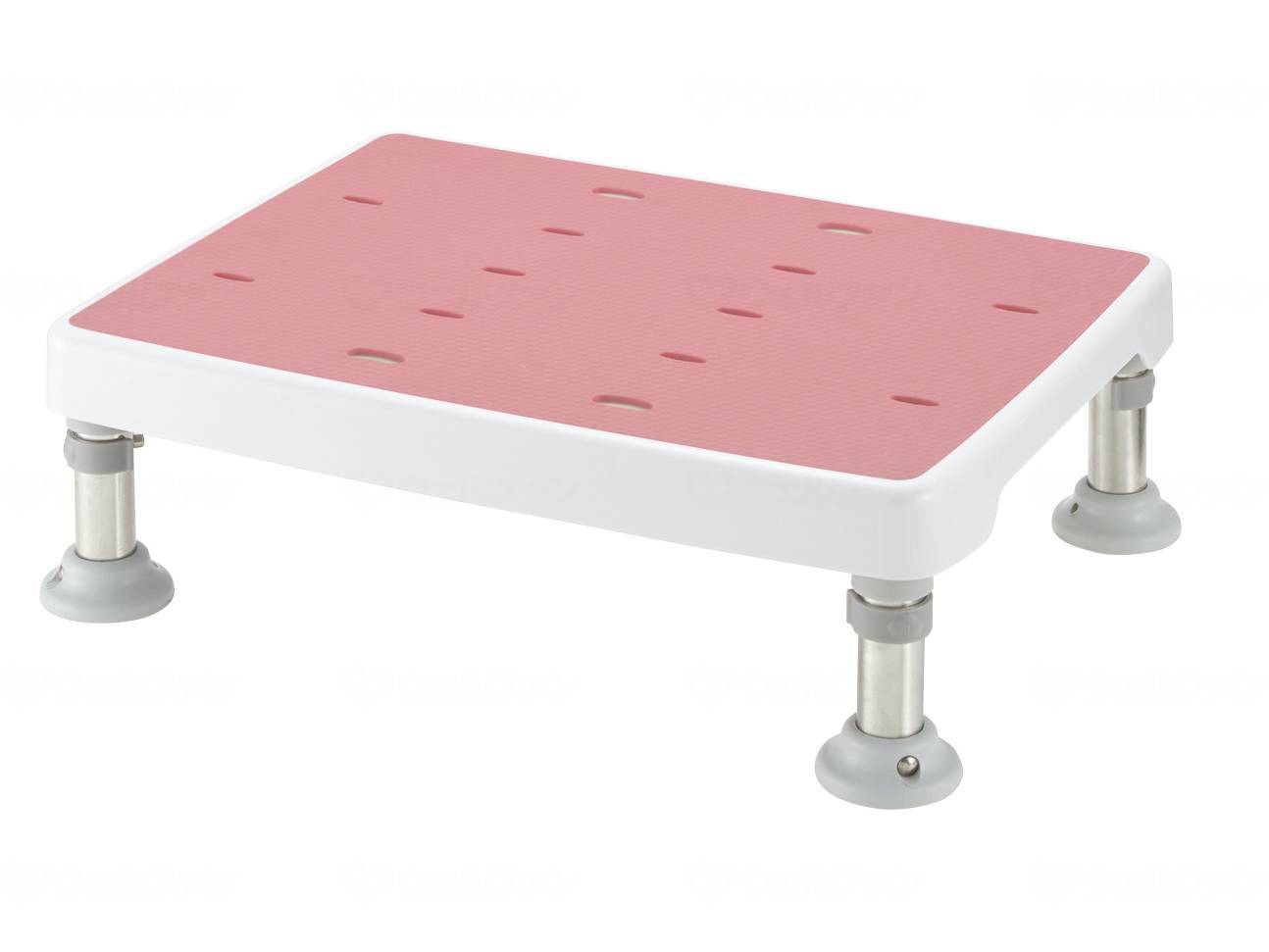 Richell bathtub stand with height adjustment and non-slip, pink, L-shaped