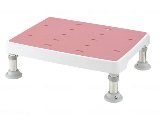 Richell bathtub stand with height adjustment and non-slip, pink, L-shaped