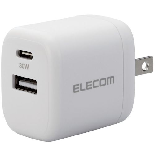 エレコム　ＡＣ充電器　ＵＳＢ充電器　ＵＳＢ　ＰＤ準拠　３０Ｗ　ＵＳＢ−Ｃ／ＵＳＢ−Ａ各１ポート　ホワイト　MPA-ACCP30WH　1 個