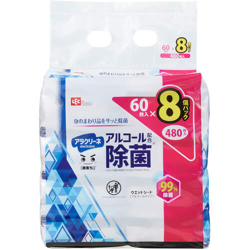 ＬＥＣ　アラクリーネ　アルコール除菌シート６０枚８Ｐ　C00884　1 PK