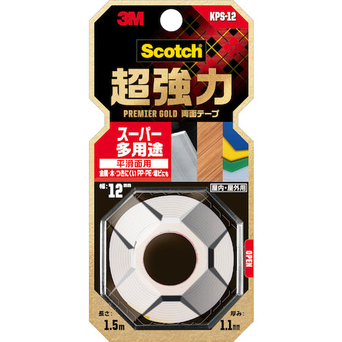 ３Ｍ　スコッチ　超強力両面テープ　プレミアゴールド　スーパー多用途　１２ｍｍ×１．５ｍ　KPS-12　1 巻