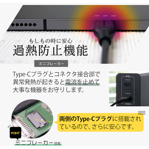 Ｏｗｌｔｅｃｈ　やわらかくて断線に強い　ＵＳＢ２．０　Ｔｙｐｅ−Ｃ　ｔｏ　Ｃ　ケーブル　２ｍ　ＰＤ１００Ｗ対応　ｅＭａｒｋｅｒ＋Ｍｉｎｉ−Ｂｒｅａｋｅｒ搭載　OWL-CBKGBCC20-BK　1 個