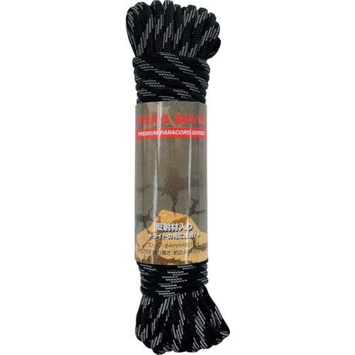 ユタカメイク　パラメイトロープ（反射タイプ）　４ｍｍ×１５ｍ　黒　PMHR-02　1 本