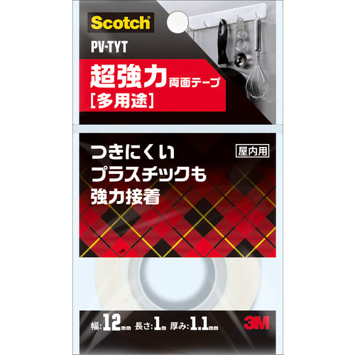 ３Ｍ　スコッチ超強力両面テープ　屋内多用途　１２ｍｍ×１ｍ　白　PV-TYT　1 巻