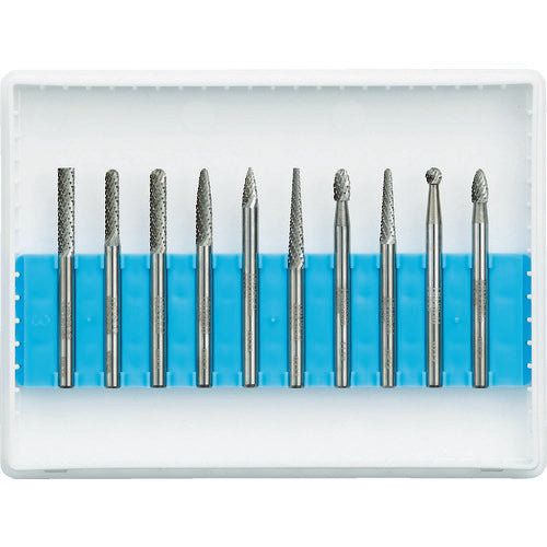 TRUSCO Carbide Bur Set A Series, Shaft 3mm, Blade Diameter 3mm, Set of 10, TB-A030-10S 1 S
