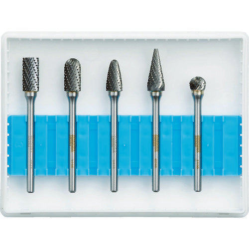 TRUSCO Carbide Bur Set B Series, Shaft 3mm, Blade Diameter 6.4mm, Set of 5, TB-B064-5S, 1 S