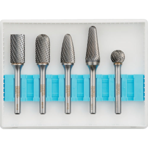 TRUSCO Carbide Bur Set C Series, Shaft 6mm, Blade Diameter 12.7mm, Set of 5, TB-C127-5S, 1 S
