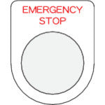 ＩＭ　押ボタン／セレクトスイッチ（メガネ銘板）　ＥＭＥＲＧＥＮＣＹ　ＳＴＯＰ　赤　φ２２．５　４０×３０×２ｍｍ　P22-42　1 枚