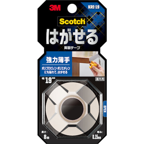 ３Ｍ　スコッチ　はがせる両面テープ　強力薄手　１９ｍｍ×８ｍ　KRE-19　1 巻