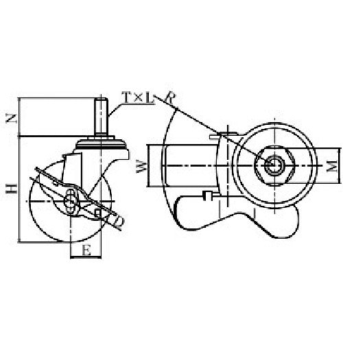 ユーエイ　ねじ込み式　自在　キャスター　ウレタン　車輪径１００ｍｍ　ストッパー付き　Ｓタイプ　ＳＴ−Ｓ型　ネジ寸法Ｗ３／４×４０山数１０　ST-100URS-W3/4-40　1 個