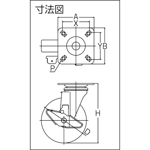 ユーエイ　プレート式　自在　ステンレスキャスター　ウレタン　車輪径１００ｍｍ　ストッパー付き　Ｊタイプ　ＳＵＳ−Ｊ−Ｓ型　取付寸法７４×７４（６７×６７）　SUS-GUJ-100S　1 個